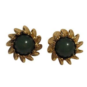 Vintage Green/Gold Sunburst Stud Earring